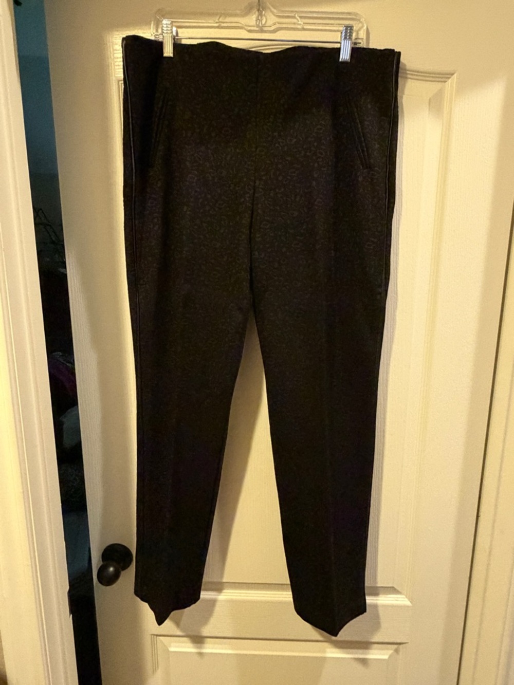 Classic Women's Black Straight-Leg With Subtle Leopard Print Pants